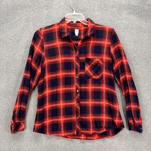 Gap Shirt Womens Large red Black Plaid‎ Button up Long Sleeve pocket